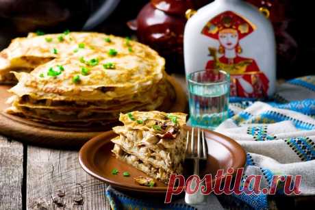 БЛИННЫЙ ТОРТ С КУРИЦЕЙ И ГРИБАМИ