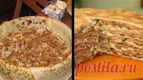 БЛИННЫЙ ПИРОГ С КУРИЦЕЙ И ГРИБАМИ