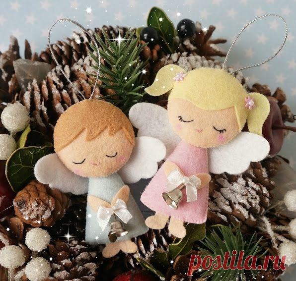 Новогодние ангелы - подвеска из фетра своими руками