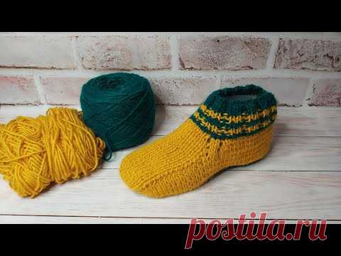 Уютные Домашние Тапочки//Следки Без Единого Шва на двух спицах 🧶🧶🧶(можно использовать остатки)