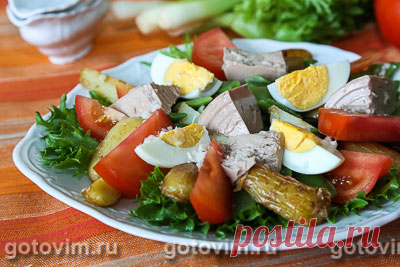 Салат Нисуаз с печенью трески. Фото-рецепт / Готовим.РУ