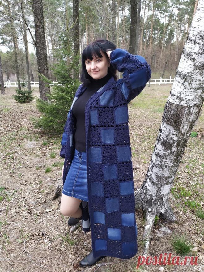 Кардиган «Jeans». Крючок + ткань — Knithub