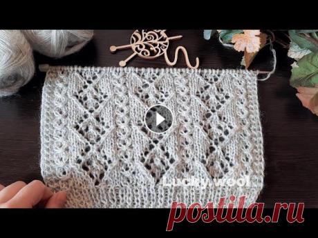 Вяжем ажурный узор с вертикальными дорожками спицами. Для пуловера, джемпера, свитера и т.д.
шапка спицами листочки