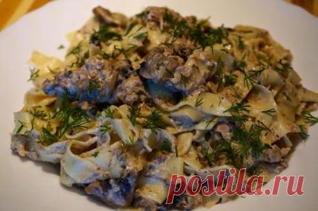 Home food: Паста Феттучини с грибами и тунцом