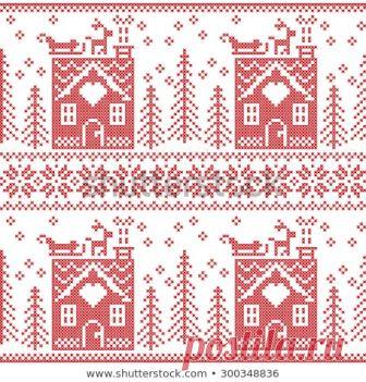 Scandinavian Nordic Christmas seamless  pattern with gingerbread house, snow, reindeer, Santa's  sleigh, trees, star, snow, Xmas gift, snowflakes in red cross stitch 
 Descubra esta foto y millones de fotos, ilustraciones y vectores exentos de cargos más en stock en la colección de Shutterstock. Se agregan miles de imágenes nuevas de alta calidad todos los días.