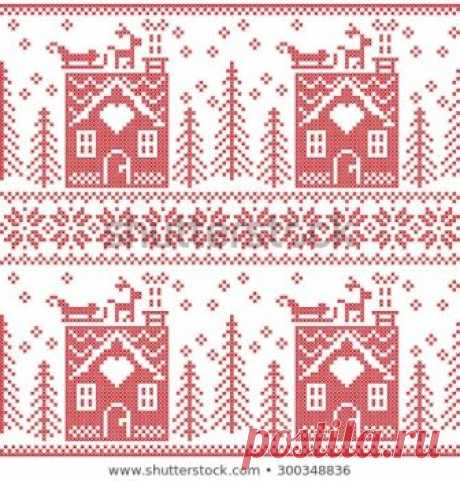 Scandinavian Nordic Christmas seamless  pattern with gingerbread house, snow, reindeer, Santa's  sleigh, trees, star, snow, Xmas gift, snowflakes in red cross stitch 
 Descubra esta foto y millones de fotos, ilustraciones y vectores exentos de cargos más en stock en la colección de Shutterstock. Se agregan miles de imágenes nuevas de alta calidad todos los días.