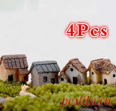 4 шт. миниатюрная фигурка для дома, аксессуары для сада, украшение для дома, мультяшная скульптура в виде здания, кукла из смолы для автомобиля|Статуэтки и миниатюры| | АлиЭкспресс