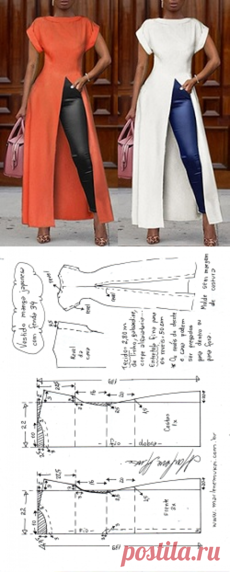 Vestido longo manga japonesa com fenda frontal - Marlene Mukai