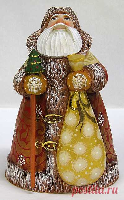 Grandfather Frost-Golden, Russian santa, grandfather frost, carved santa, handmade santa, wooden santa, collectible santa, rare santa, russian christmas