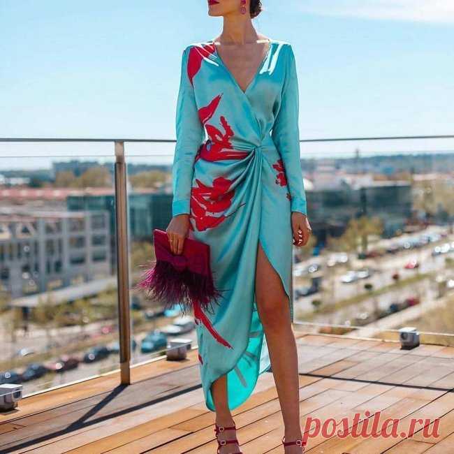 US$ 54.17 - Fashion V-Neck Waist Long Sleeve Print Dress - www.joymanmall.com
