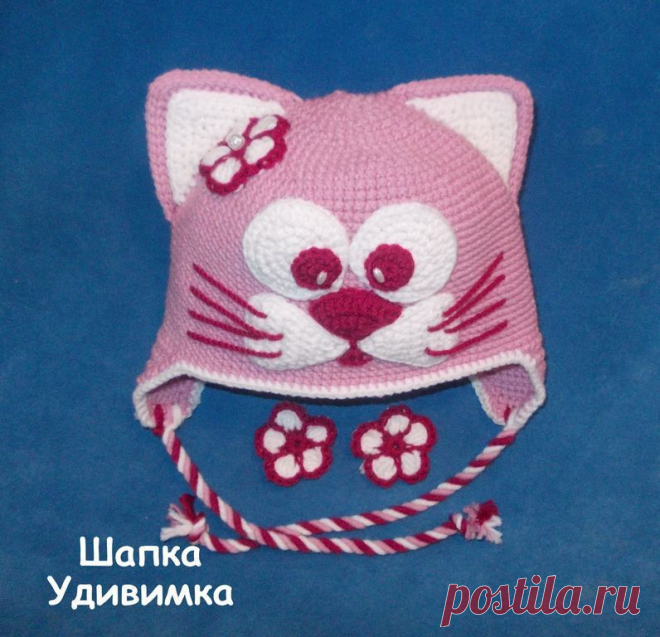 Шапка кошка с цветочком – купить в интернет-магазине на Ярмарке Мастеров с доставкой