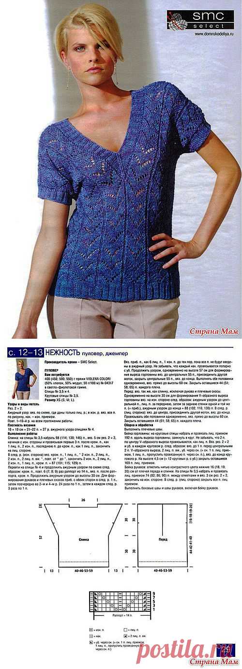 СИНИЙ ПУЛОВЕР С КОРОТКИМИ РУКАВАМИ: Дневник группы "ВЯЗАНАЯ МОДА+ ДЛЯ НЕМОДЕЛЬНЫХ ДАМ" - Страна Мам