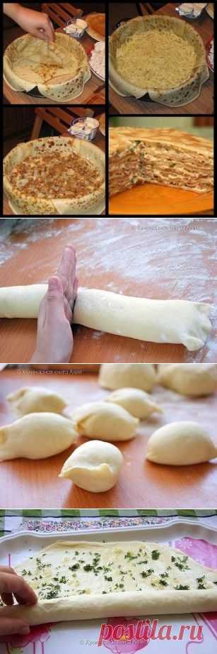 Блинный пирог с курицей и грибами