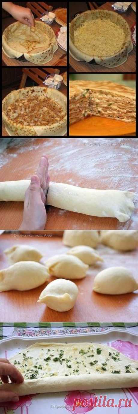 Блинный пирог с курицей и грибами