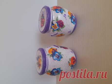 Декупаж стеклянных банок для сыпучих продуктов.