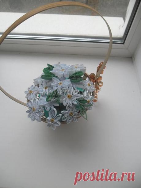 Корзинка с ромашками в технике квиллинг. Мастер-класс с пошаговыми