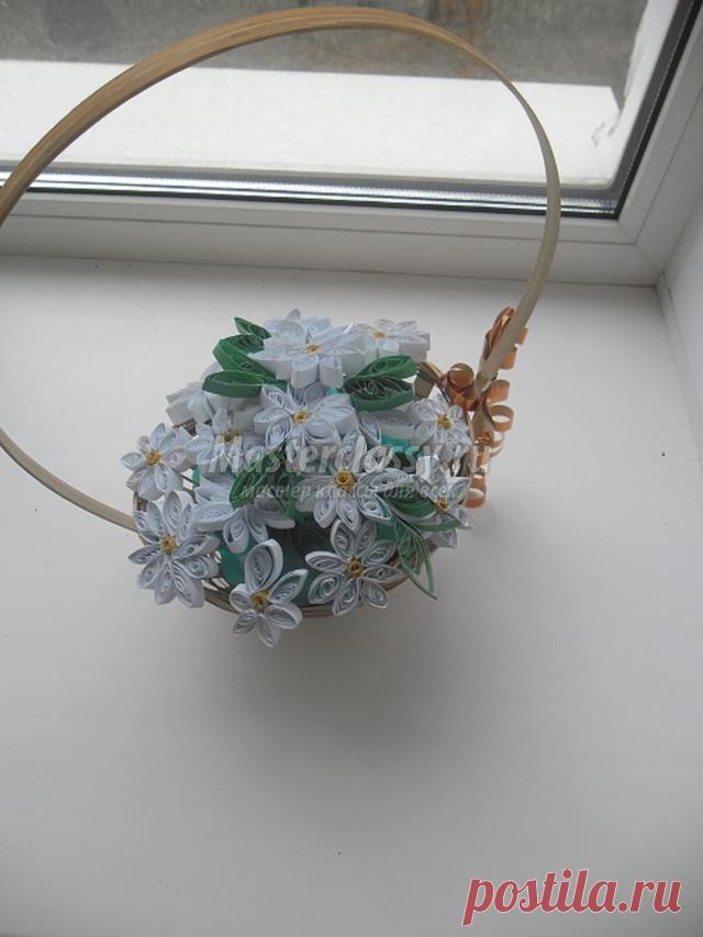 Корзинка с ромашками в технике квиллинг. Мастер-класс с пошаговыми