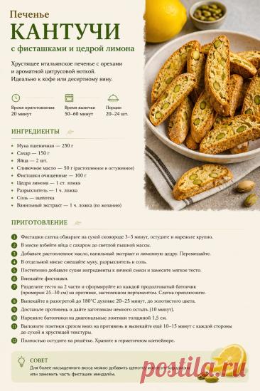 Печенье Кантучи с фисташками и цедрой лимона