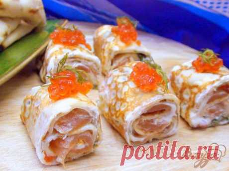 Блинчики &quot;Северное сияние&quot; со сметанным кремом и красной рыбой.