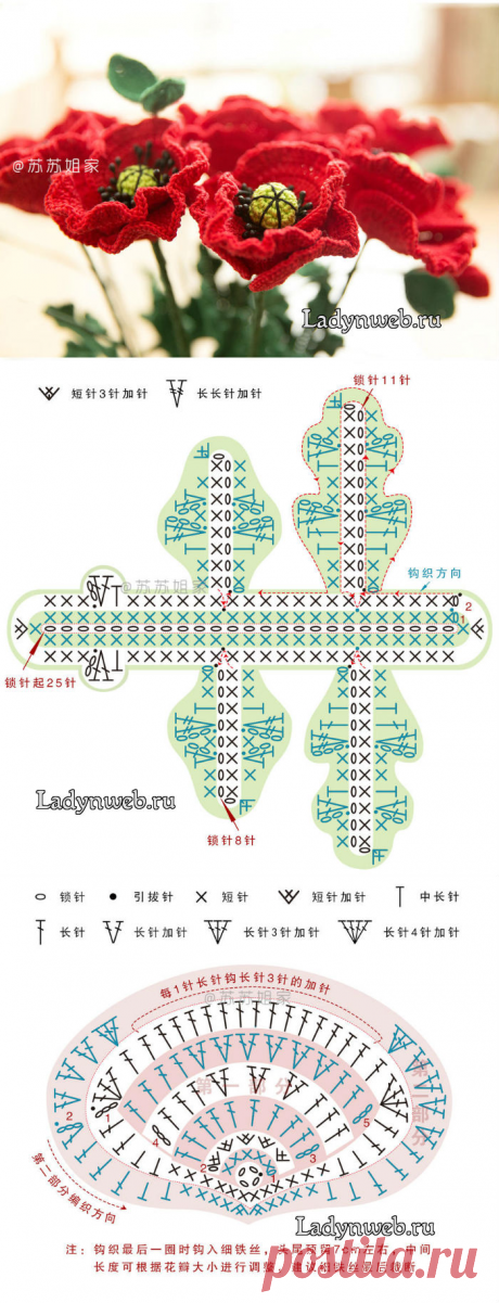 Маки крючком схема (вязание крючком)