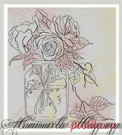 схема для вышивки Розы на акварельном фоне