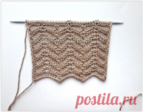 Лаконичный узор спицами для вязания плечевых изделий, палантинов, носков