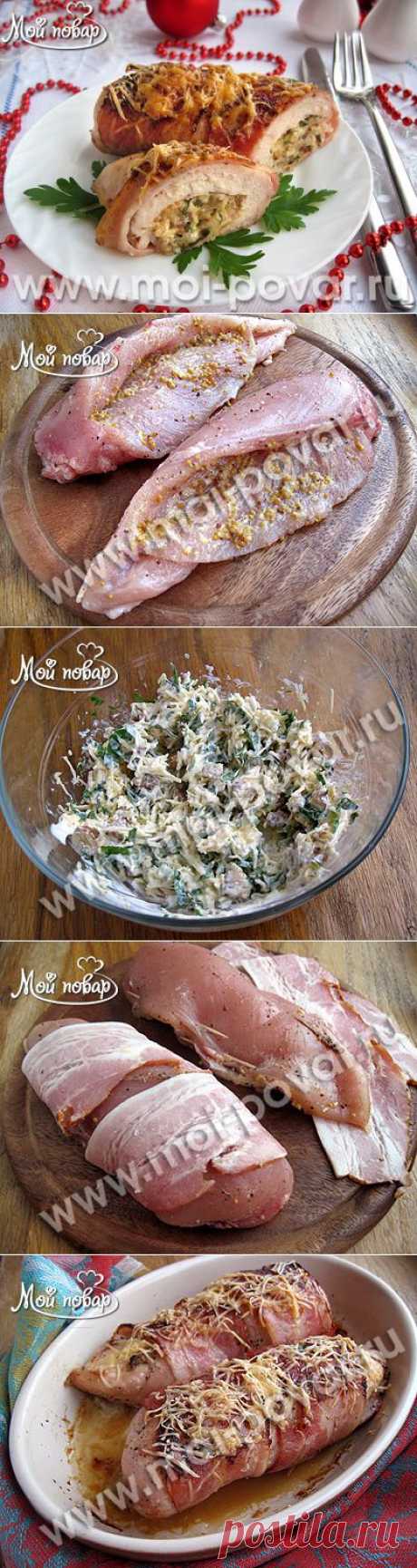 Новогодние «кармашки» из куриной грудки с сыром и беконом - кулинарный рецепт.