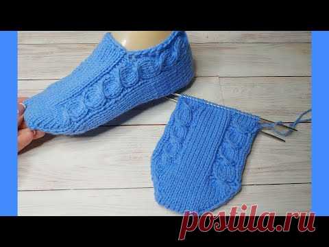 #тапочкиБезШва ⚡Простая модель Следков//Тапочек на двух спицах от мыска БЕЗ ШВА‼️