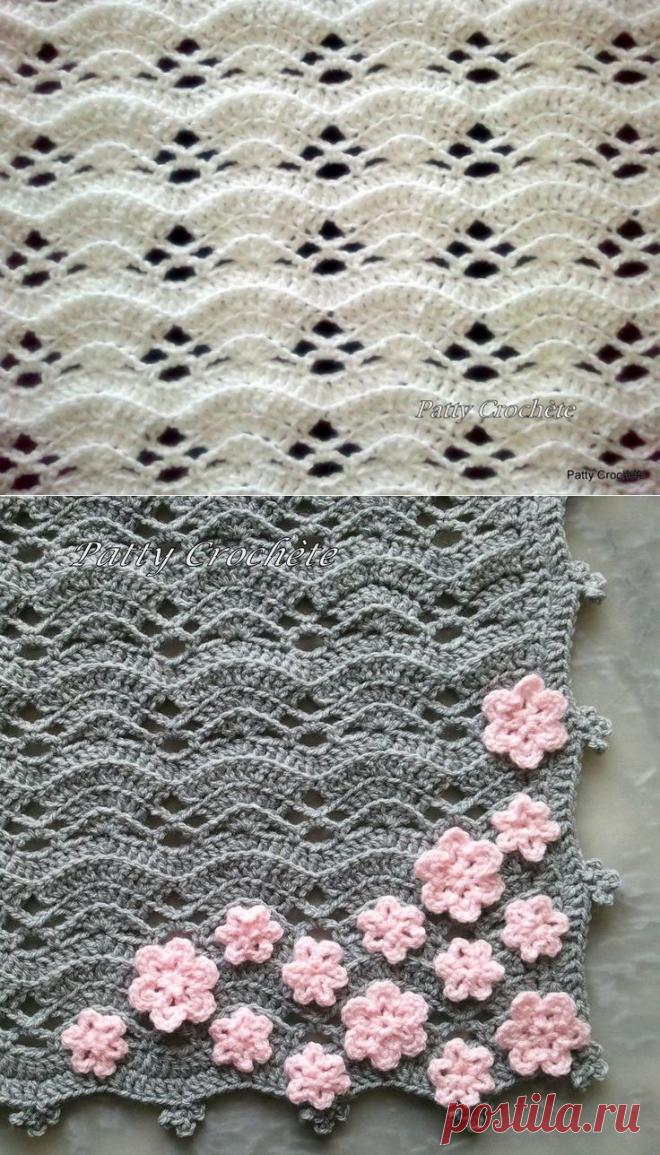 Узор крючком "Ракушки" для пледа..