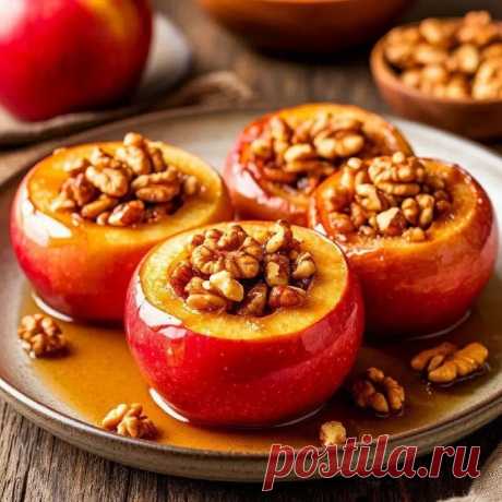 Яблоки с орехами и медом в духовке.