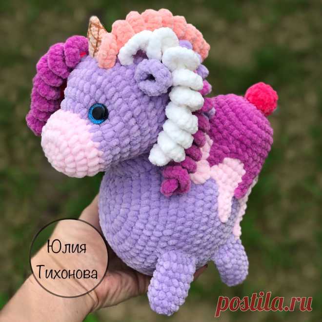 PDF Единорог Мороженка крючком. FREE crochet pattern; Аmigurumi animal patterns. Амигуруми схемы и описания на русском. Вязаные игрушки и поделки своими руками #amimore - плюшевый единорог, единорожка из плюшевой пряжи.