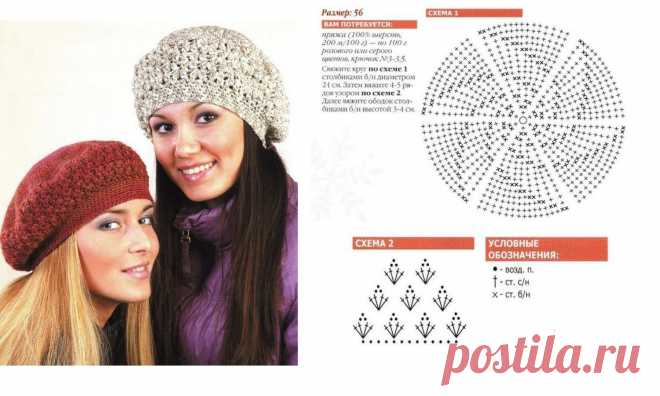 Береты и шапки крючком - 83 фото