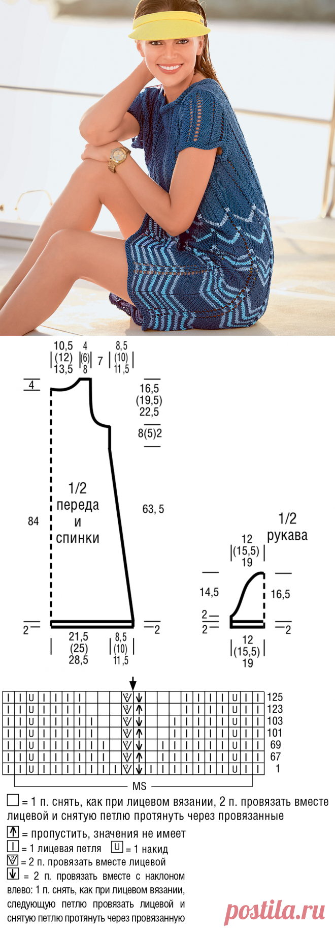 Платье в полоску с зигзагообразным узором - схема вязания спицами. Вяжем Платья на Verena.ru