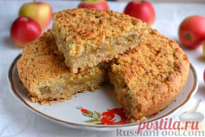 Рецепт: Песочный пирог с яблоками, на растительном масле на RussianFood.com