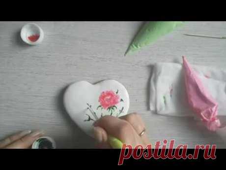 Роспись по мокрому рисунок роза. Роспись пряников с Юлией Милье./how to decorate wet on wet cookie