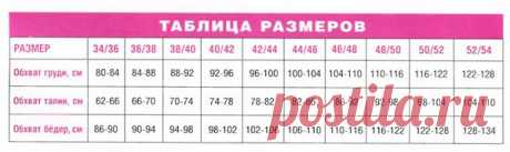 таблица женских размеров из журнала DIANA Маленькая