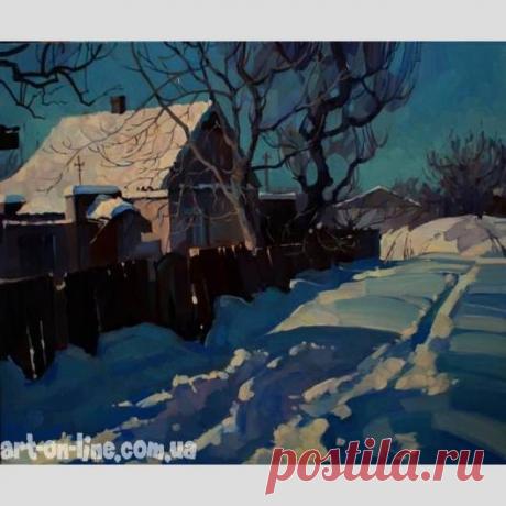 Картина Солнечный полдень - Городской пейзаж  - Ярошевич Анастасия (живопись) Картина Солнечный полдень -  Зимний, снежный полдень за городом. Дома и дорога в глубоком снегу