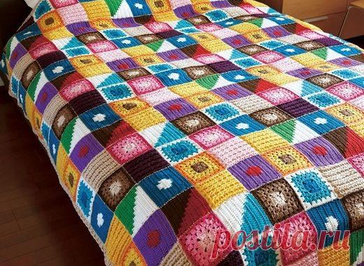Плед в стиле пэчворк крючком. Вязание крючком для дома