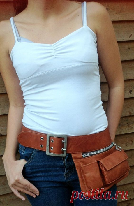 (1) Brown leather Hip Bag, Festival Belt, Fanny Pack, Bum Bag, travel pouch