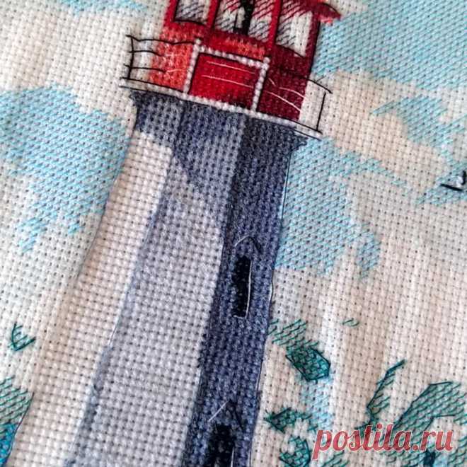 Lighthouse Painting Seascape Artwork Original Hand cross stitch Wave Wall art - Shop RomanovaCrossStitch Wall Décor - Pinkoi