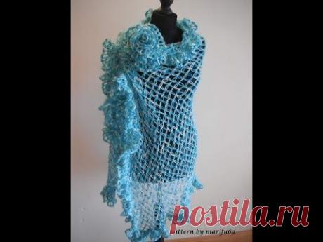 How to crochet elegant ruffle rectangle shawl free pattern video tutorial by marifu6a