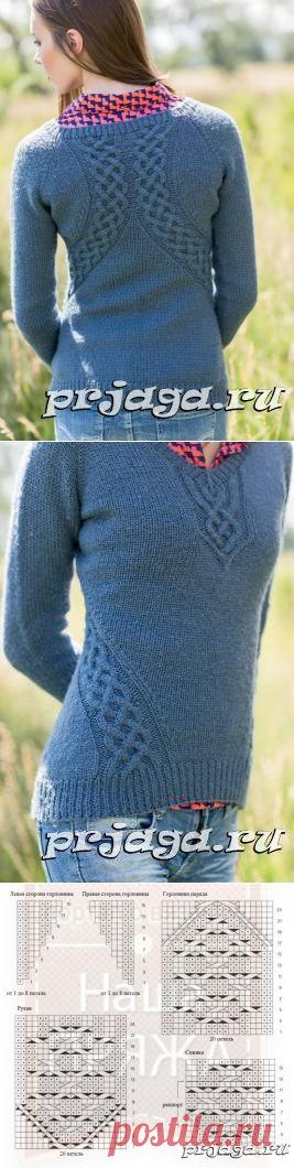 Женский пуловер спицами реглан от горловины