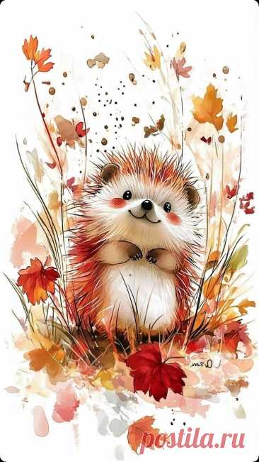 a painting of a hedge surrounded by autumn leaves and flowers, with the caption's name on it