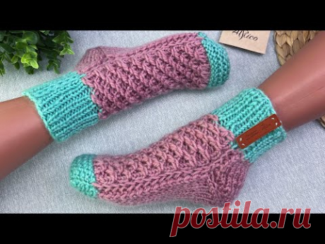 Шикарные и простые носки на двух спицах. Подробный мастер-класс.