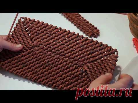 Как плести прямоугольное дно корневым плетением.