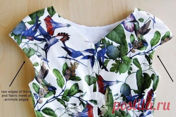 Обработка косой бейкой проймы платья на подкладке