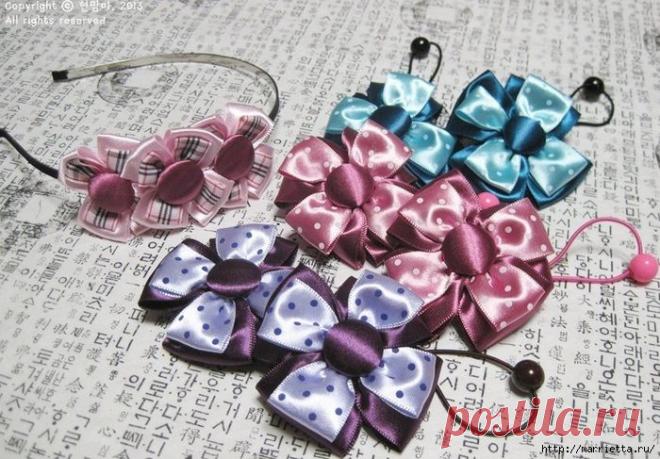 Аксессуары для девочек своими руками. Цветы из атласных лент .