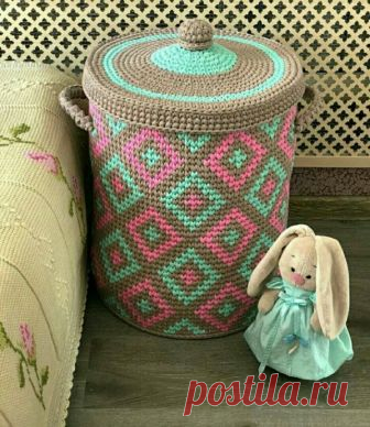 Корзина из трикотажной пряжи, крючком (идея). / knittingideas.ru