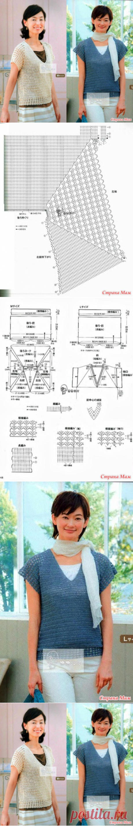 Ажурная кофточка\реглан сверху(два цвета). Крючок. - ВЯЗАНАЯ МОДА+ ДЛЯ НЕМОДЕЛЬНЫХ ДАМ - Страна Мам