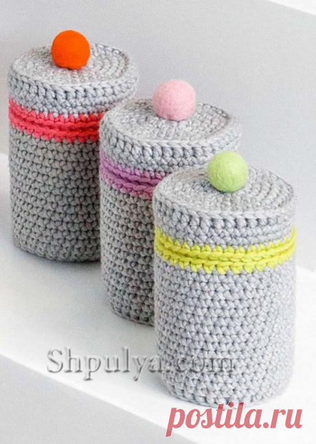 Трио из обвязанных крючком банок - SHPULYA.com